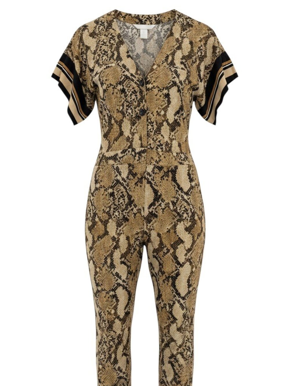 H&M Snakeskin Python Print Jumpsuit Romper Womens US 4 Wide Leg Button Front EUC